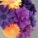 Paper flower set of 12 stems in purple and orange mix of different flowers