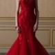 JOL283 Burgundy red color sweetheart neck lace mermaid wedding dress