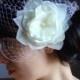 Bridal flower comb or clip fascinator fine sheer Organza and detachable French Russian netting birdcage veil - LILLITHE