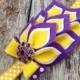 Purple Yellow Felt Headband - Felt Dahlia Petals Polka Dot Headband - LSU Colors Headband