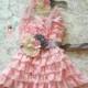 Flower Girl Dress- Ivory PInk Grey Petti Lace Dress set, ruffle dress, girls dress, Birthday dress,baby girl dress,Pink dress,Princess dress