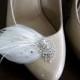 Stardust Feather and Rhinestone bridal shoe clips in natural white with extra rhinestones