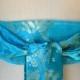 Aqua obi belt sash reversible ocean blue waist cincher wedding engagement party asian brocade