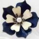 Navy Blue Enamel Flower Brooch... Antiqued Layered Medium Sized Clematis Handmade from Brass Wedding Brooch Bouquet or Wear