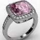Morganite Diamond Engagement Ring 18k White Gold Genuine Diamonds 9mm Cushion Cut Peach Pink Morganite Engagement  Wedding Ring