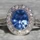 Blue Sapphire Engagement Ring, 1.73 Carat Cornflower Blue Sapphire in White Gold Milgrain Bezel Diamond Halo Engagement Ring
