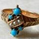 Victorian Turquoise Ring 1800s Rose Gold Seed Pearl Engagement Ring Aesthetic Era Alternative Engagement Ring 14K