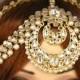 Gold Crystal Two Row Pearl Indian Matha Patti Tikka Head Chain Jewellery Wedding Bridal Prom