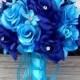 Malibu Blue Bouquet, Bridal Bouquet, Royal Blue Bouquet, Turquoise Bouquet, Malibu Blue Royal Blue Rose Bouquet, Malibu Blue Wedding Bride