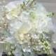 White Hydrangea Wedding Bouquet- White Orchid and Hydrangea Bridal Bouquet- Made to Order