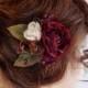burgundy hair accessory, bridal hair clip, burgundy flower hair clip, dark red hairpiece, wine flower, rustic wedding hair comb, floral
