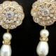 Bridal Pearl Earrings,Ivory Swarovski Pearls,Gold Bridal Earrings,Bridal Rhinestone Earrings,Pearl Rhinestone Earrings,Pearl, STEPHANIE
