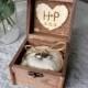 Personalized Engraved Woodburned Rustic Woodland Wooden Wedding Ring Box Ring Bearer Pillow Wood Hearts Initials
