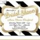 Black and Gold Bridal Shower Invitation Glitter Stripes Engagement Party Script Sparkly Glam Unique - Printable Digital or Printed