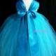 Turquoise flower girl dress/ Blue flower girl dress/ Junior bridesmaids dressl/ Flower girl pixie tutu dress/ Rhinestone tulle dress