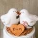 White Bird Wedding Cake Topper with Bow Tie and Bouquet