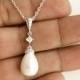 Pearl Jewelry Pearl Bridal Necklace White Shell Pearl pendant Cubic Zirconia Silver Pearl Necklace Wedding jewelry
