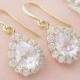 Gold Bridal Earrings Gold Wedding Earrings Cubic Zirconia Teardrop Earrings Gold Wedding Jewelry Bridal Jewelry Gold Crystal Earrings