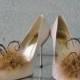 Tan And Gold Marabou Feather Shoe Clips More Colors Available