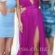 Fuchsia Plunging V Neck Sleeveless A-line Prom Dress with Slit