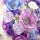 Brooch Bouquet Large Jeweled Bouquet Wedding Bouquet In Purple, Periwinkle, Lilac And Ivory