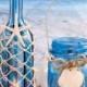Seaside Blue Green Glass Mason Jar Bottle LED Tea Light Holder Nautical Decor