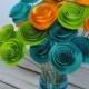 24 Bright Paper Flowers on Stems- Bouquet of Paper Flowers-  Home Decor