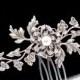 Small Bridal hair comb, Wedding hair comb, Antique silver hair accessory, Vintage style hair comb, Flower and leaf comb, Wedding headpiece