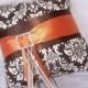 RING BEARER PILLOW - Brown and Burnt Orange, Damask Fabric, Rhinestone Buckle, Custom