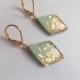 Mint Rhombus Gold Square Dangle Earrings - Bridesmaid Jewelry - Bridal Jewelry - Lever Back Earrings