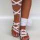 White Lace up Leather Sandals, Unique design, with silk scarf straps. Ideal bridal shoes  "APHRODITE" AS24