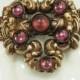 Vintage Jewelry - Victorian Revival Brooch Pin - Game of Thrones Styling - Filigree Frame - Garnet Amethyst Rhinestones - 2 3/8" x 1 5/8"