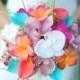 Wedding Coral Orange, Pink and Turquoise Teal Natural Touch Orchids, Callas and Plumerias Silk Flower Bride Bouquet