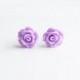 Flower Cabochon Earring - Lilac Rose Post Earring - Mauve Floral Resin Jewelry - Bridal Jewelry - Bridesmaid Earrings - Antique Brass