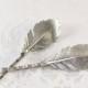 Feather crystal bobby pins plume whimsical rhinestone bridal silver finish vintage style hair slides jewelry wedding