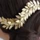 Grecian Head Piece Gold Leaf Wedding Hair comb Matt Gold Hair Vine Vintage Hair Accessory   ABELLA COMB