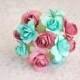 Bouquet Mint Paper Flowers / Vintage Roses With Wire Stems / Set of Six Blossoms / Gift Wrapping / Wedding / More Colors Available