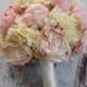 Peony Bouquet - Ivory and Blush Peony Hydrangea and Rose Wedding Bouquet