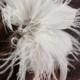 Bridal Feather Head Piece, Soft White or Ivory, Swarovski Rhinestone Center, Wedding Hair Birdcage Fascinator - Catalina