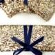 Reserved Bridesmaid clutches in gold sequins with navy bow// Six 6 Sparkle glitter envelope slim wedding bag // Custom colors