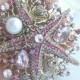 Golden Tone Rhinestone Starfish Brooch, Gorgeous Starfish Brooch Pin w Pink Rhinestone Crystal, Costume Jewelry, Gift - BP06412C7