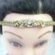 OOAK Vintage Gold Metallic 1930s Art Deco Gold Gilt Rhinestone Headband/Hair tie - GATSBY Bridal - WEDDING - Flapper style- 36 inch - Loops