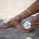 Ivory Or White Flower Beach Wedding Barefoot Sandals, Bangle, Wedding Anklet