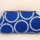Royal Blue with White Pearls look Print Clutch Purse with Silver Finish Snap Close Frame, Bridesmaid, Wedding, Royal Blue, 