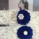 Wedding Garter Set Royal blue/Flowers/Pearls rhinestone Centering - Garter Set