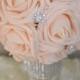 PEACH Blush Bling Pearl Brooch Elegant Wedding foam flower ball, WEDDING CENTERPIECE, wedding pomander, kissing ball, flower girl