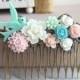 Wedding Hair Comb Bridesmaid Gift Mint Green Pink Turquoise Blue Pastel Colors Pink Blush Flower Floral Bird Nature Bridal Hair Accessories