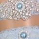 Blue Lace Wedding Garter Set - Vintage Style Bridal Garter Set - Something Blue Crystal and Pearl Keepsake and Toss Garter Set