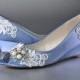 Lace Wedge Wedding Shoes - Custom Colors 120 - Women's PBP101.25 Bridal Wedge Shoe, Periwinkle, Pink2Blue Shoes