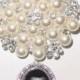 Photo Bouquet Brooch Wedding Memorial Old Grace & Charm Off White Cream Pearls Crystal Gems - FREE SHIPPING